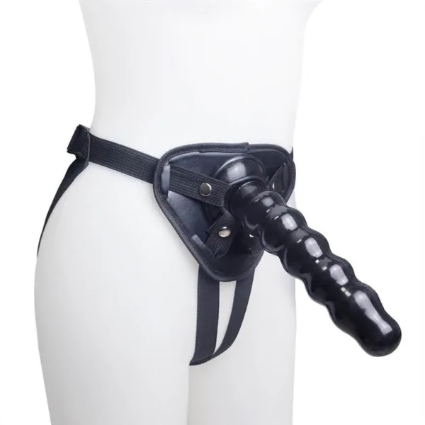 9 Inch Leather Strap On Harness Kit With Anal Butt Beads